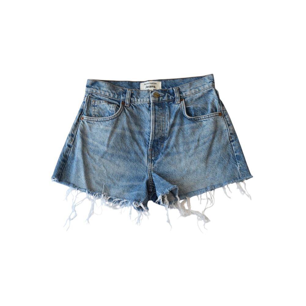 Reformation Charlene High Rise Jean Shorts Size 27 Frayed Hem Denim Cutoffs